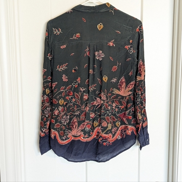 Boden 100% Silk Blouse - Green Blue Floral sz 6 - Picture 5 of 5